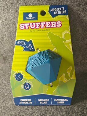 Top Paw Stuffers Dog Toy Treat Dispenser Natural Rubber Blue NEW